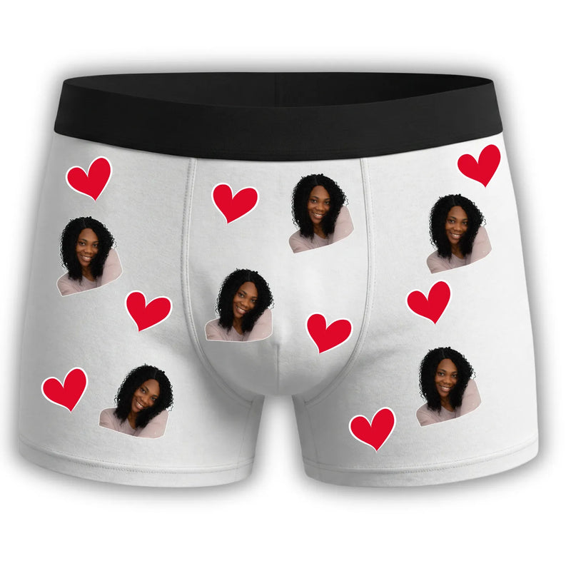 Cueca personalizada "Sua Foto" - Corações - Branca